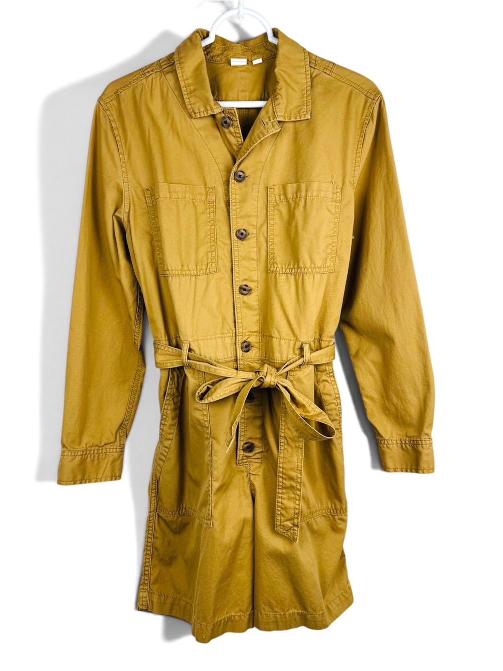 GAP Utility Short Romper Waist Tie Pockets Size 4 Tan Mojave
